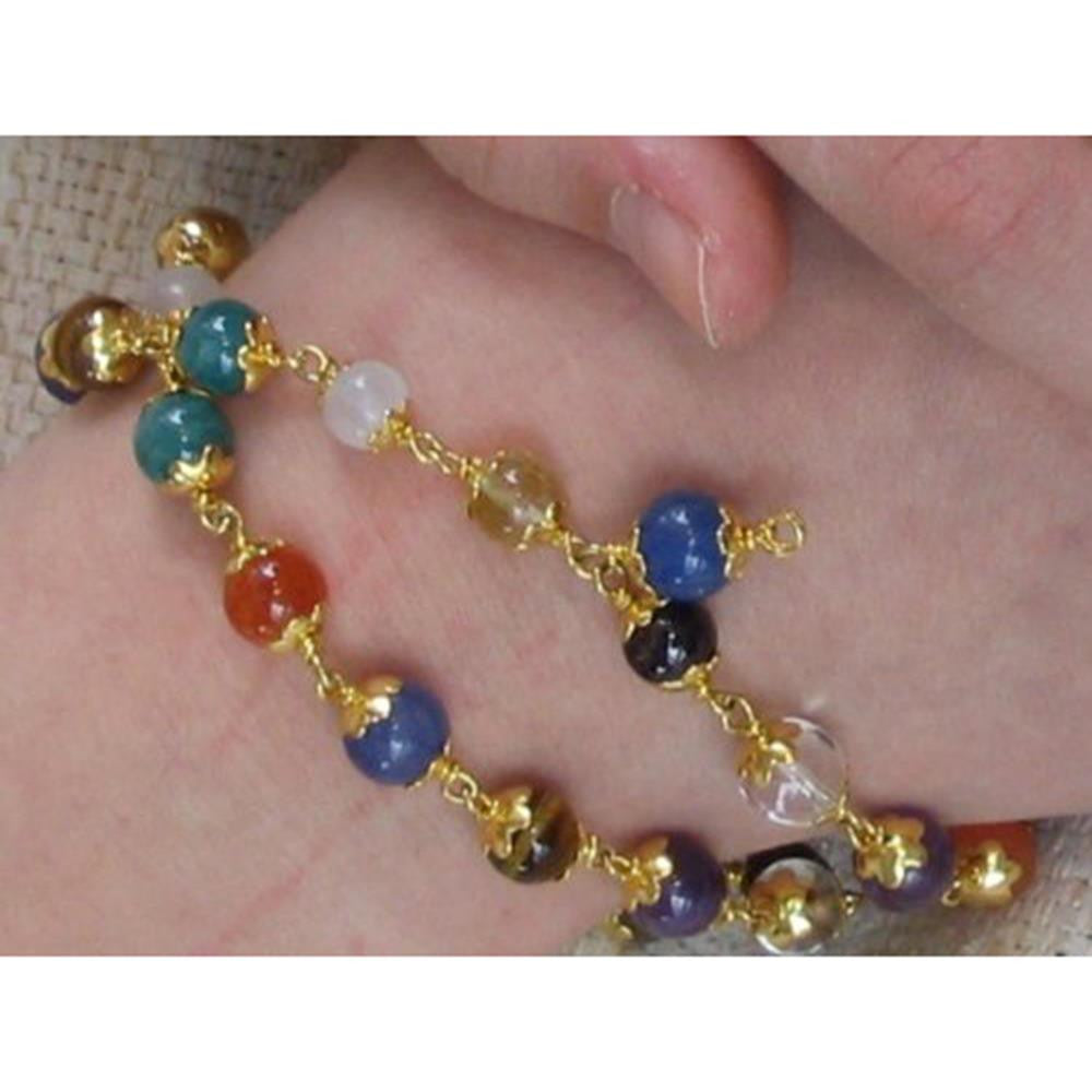 Navaratna 27 bead bracelet with gold lotus caps