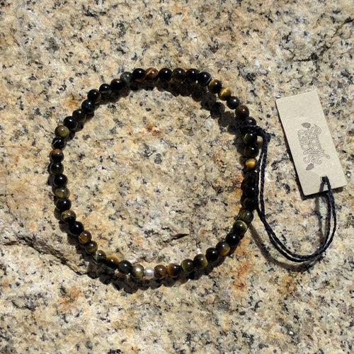 Hawk's Eye Bracelet, 4mm round stone beads on elastic