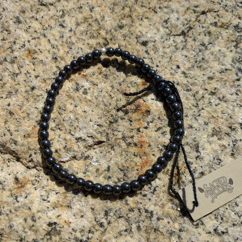 Hematite bracelet, 4mm round stone beads on elastic
