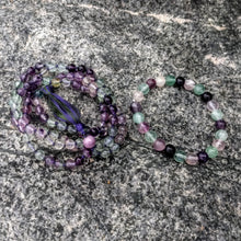 Purple-Green Fluorite mala, 108 bead knotted